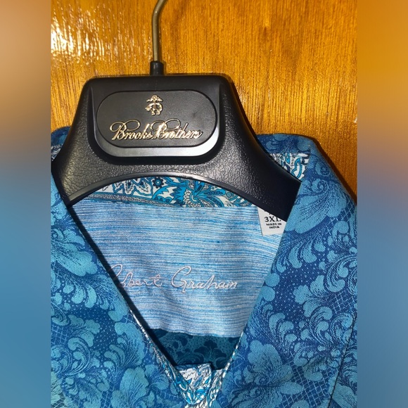 Robert Graham Men’s Button Down Shirt 3XL Blue Damask Pattern with Paisley Cuff - Picture 2 of 5